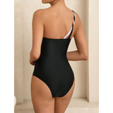 Trendsi long torso one shoulder swimsuit in black with a stylish strap detail on the back