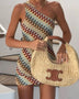 Babe Beachwear one shoulder mini dress featuring colorful wave pattern and fitted silhouette
