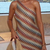 Babe Beachwear one shoulder mini dress with multicolor wave pattern and fitted silhouette