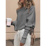 Babe Beachwear one shoulder ribbed top for curvy women in gray long sleeve shirt style