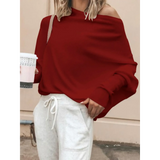 Babe Beachwear red one shoulder ribbed top for curvy women long sleeve shirt with casual fit
