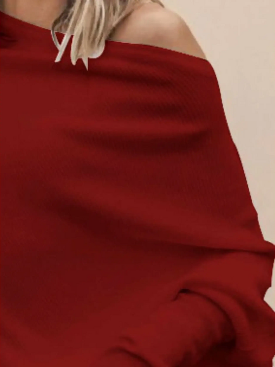 Babe Beachwear red one shoulder ribbed top for curvy women long sleeve shirt in soft fabric