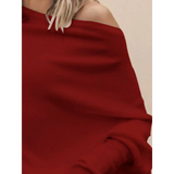 Babe Beachwear red one shoulder ribbed top for curvy women long sleeve shirt in soft fabric