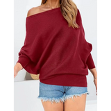 Babe Beachwaer one shoulder ribbed top for curvy women in deep red long sleeve shirt style