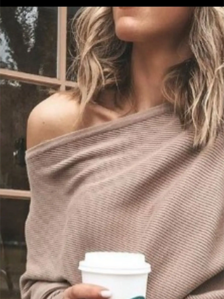 Babe Beachwear one shoulder ribbed top for curvy women in beige long sleeve shirt style