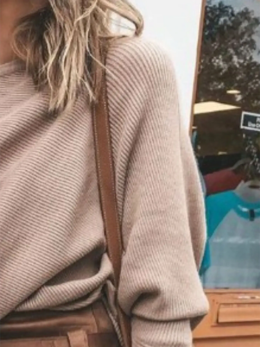 Babe Beachwear one shoulder ribbed top for curvy women in soft beige long sleeve shirt style