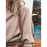 Babe Beachwear one shoulder ribbed top for curvy women in soft beige long sleeve shirt style