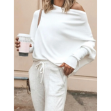 Babe Beachwear one shoulder ribbed top for curvy women in white long sleeve shirt style