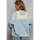 Trendsi long sleeve resort wear embellished denim jacket with lace details on back and sleeves
