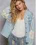 Trendsi resort wear embellished denim jacket with lace and patchwork details on long sleeve shirt