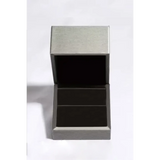 Empty modern silver ring box with black interior for 2 carat pear shaped Bypass ring sparkle