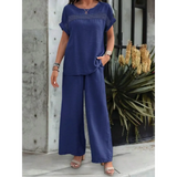 Babe Beachwear satin Pants Set in navy blue with loose fit top and wide-leg pants for comfortable style