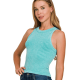 Trendsi seamless beach tank top for women in light blue ribbed fabric sleeveless design