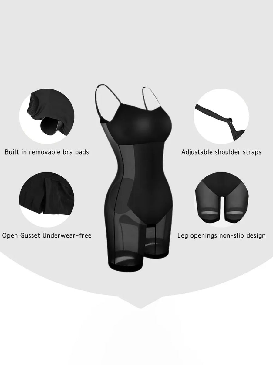 Trendsi black shapewear maxi dress for women with built-in bra pads, adjustable straps, and non-slip leg openings