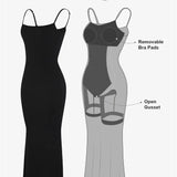 Trendsi shapewear maxi dress for women in black with built-in shaping and removable bra pads