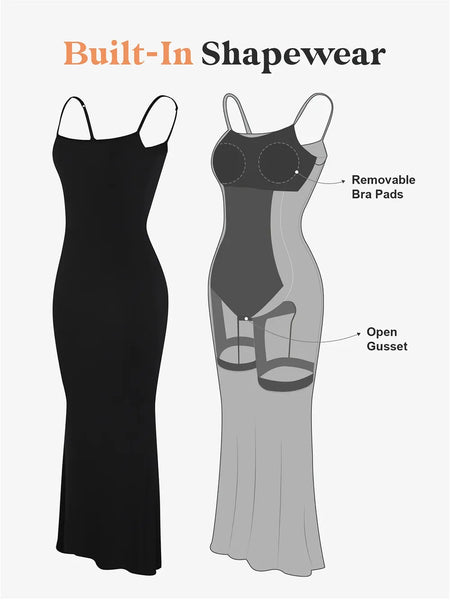 Trendsi shapewear maxi dress for women in black with built-in shaping and removable bra pads