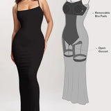 Trendsi black shapewear maxi dress for women with removable bra pads and open gusset design