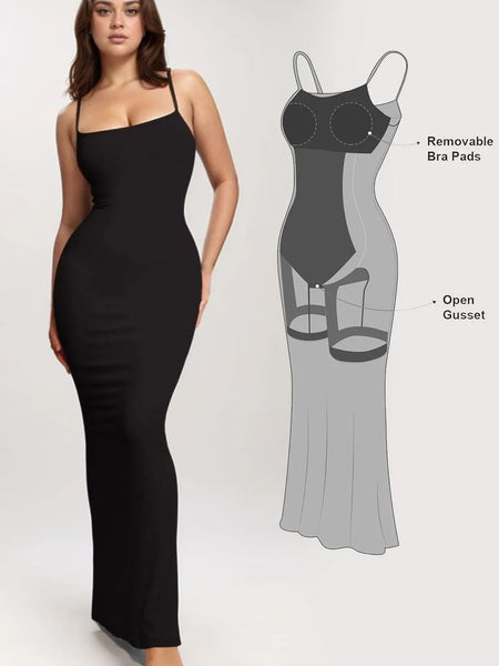 Trendsi black shapewear maxi dress for women with removable bra pads and open gusset design