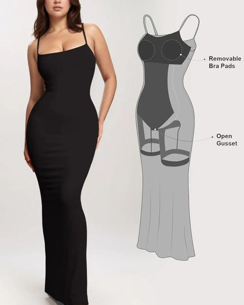 Trendsi black shapewear maxi dress for women with removable bra pads and open gusset design