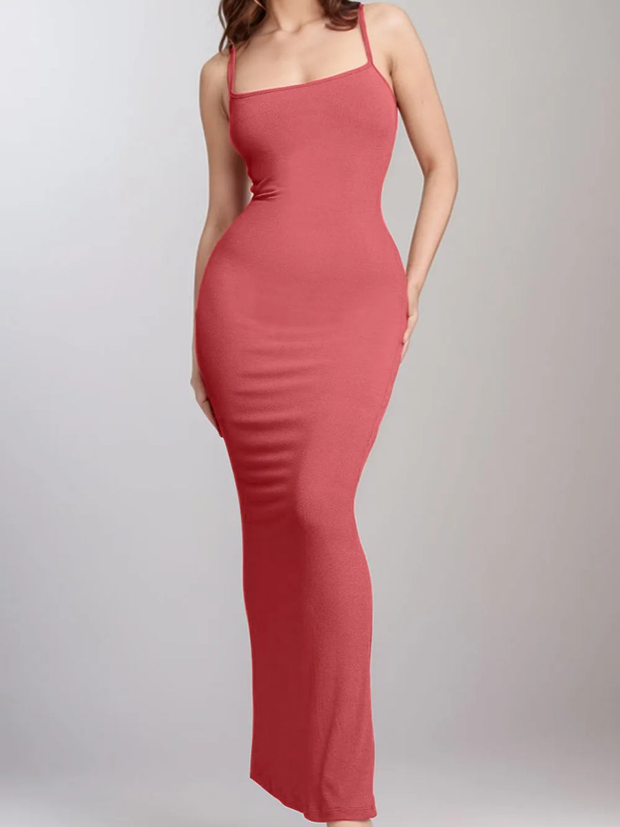 Trendsi shapewear maxi dress for women in rose color with slim fit and spaghetti straps