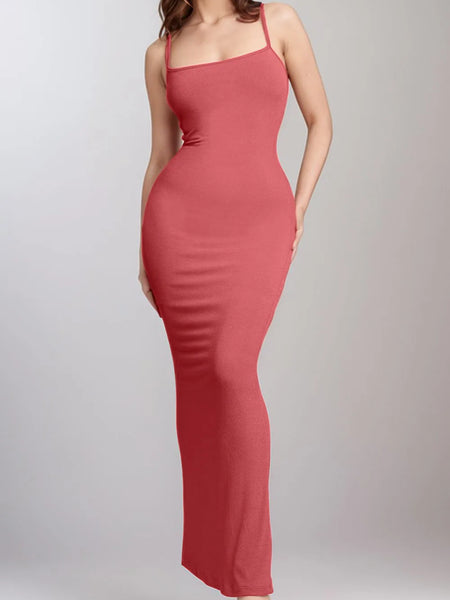 Trendsi shapewear maxi dress for women in rose color with slim fit and spaghetti straps