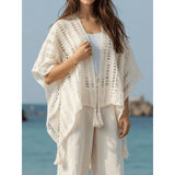 Trendsi long sleeve shawl lightweight knit open front sweater with tassels in cream