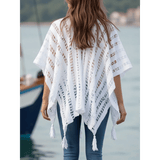 Trendsi white shawl lightweight knit long sleeve open knit design with tassels
