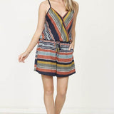 Babe Beachwear striped spaghetti strap beach romper with adjustable waist and casual fit