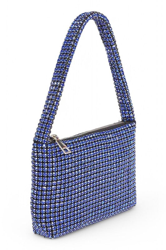 Sparkle Soft Shoulder bag small in blue with shimmering rhinestone details and zip closure