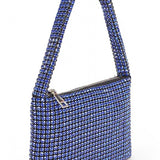 Sparkle Soft Shoulder bag small in blue with shimmering rhinestone details and zip closure
