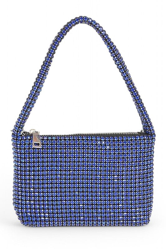 Babe Beachwaer Sparkle Soft Shoulder bag small in blue with rhinestone detailing and zipper closure