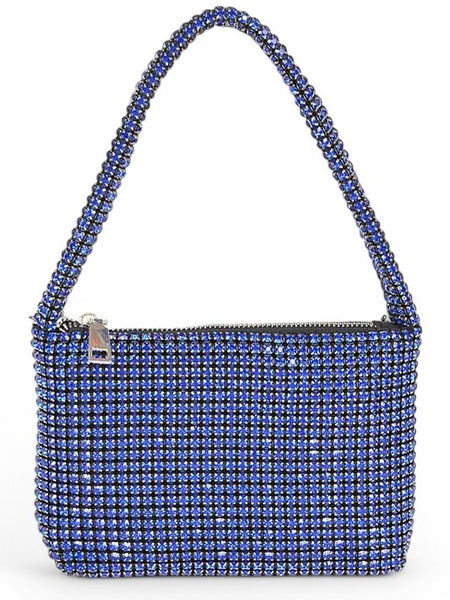 Babe Beachwaer Sparkle Soft Shoulder bag small in blue with rhinestone detailing and zipper closure
