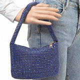 Babe Beachwaer Sparkle Soft Shoulder bag small in blue with rhinestone embellishments held by mannequin