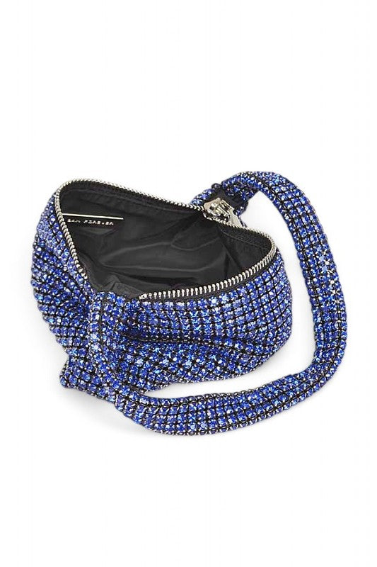 Babe Beachwear Sparkle Soft Shoulder bag small in blue with sparkling rhinestones and zipper closure
