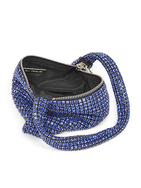 Babe Beachwear Sparkle Soft Shoulder bag small in blue with sparkling rhinestones and zipper closure