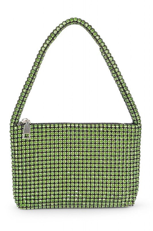 Sparkle Soft Shoulder bag small in green with rhinestone detailing and zipper closure