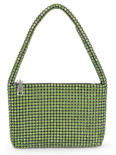 Sparkle Soft Shoulder bag small in green with rhinestone detailing and zipper closure