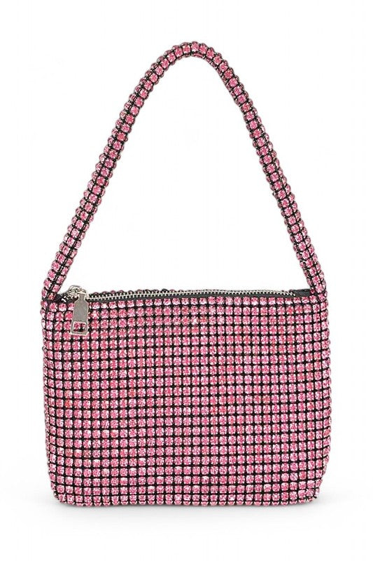 Babe Beachwear Sparkle Soft Shoulder bag small in pink with rhinestone detailing and zipper closure