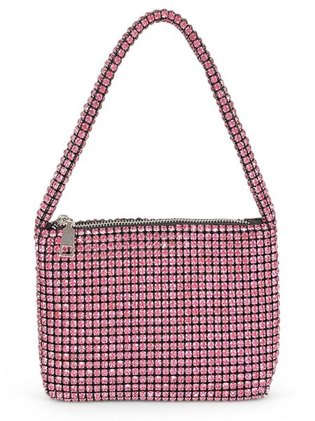Babe Beachwear Sparkle Soft Shoulder bag small in pink with rhinestone detailing and zipper closure