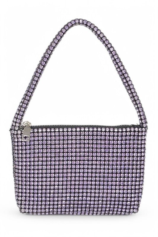 Babe Beachwaer Sparkle Soft Shoulder bag small with purple crystal embellishments and zipper closure