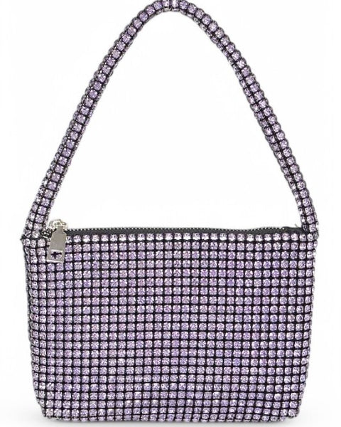 Babe Beachwaer Sparkle Soft Shoulder bag small with purple crystal embellishments and zipper closure