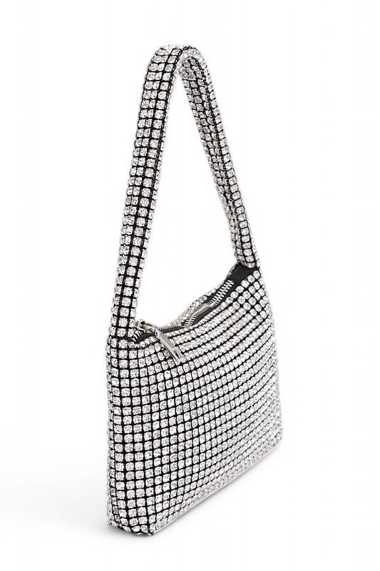 Babe Beachwear Sparkle Soft Shoulder bag small in silver with rhinestone design and zipper closure