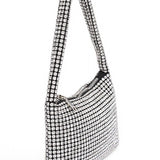 Babe Beachwear Sparkle Soft Shoulder bag small in silver with rhinestone design and zipper closure