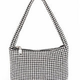 Babe Beachwaer Sparkle Soft Shoulder bag small in silver rhinestone design with zipper closure