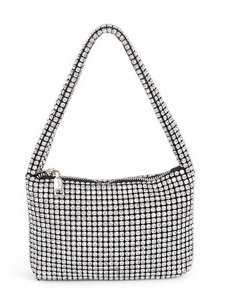 Babe Beachwaer Sparkle Soft Shoulder bag small in silver rhinestone design with zipper closure