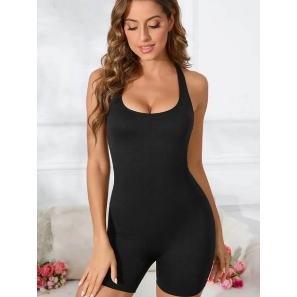 Trendsi black summer beach active romper for women with sleeveless design and fitted style