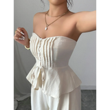 Babe Beachwaer sweetheart neck tube top and pants set in white with pleated detailing and waist tie