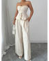 Babe Beachwaer sweetheart neck tube top and pants set in cream with wide-leg pants and peplum top