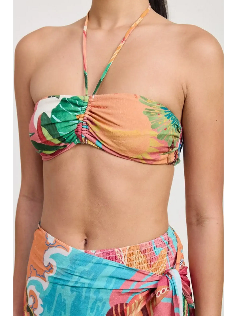 Emory Park Tangerine Bikini Bralette with vibrant tropical leaf print and halter neck style