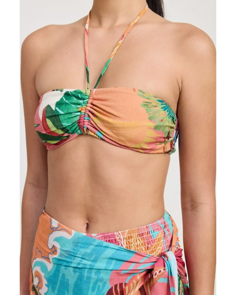Emory Park Tangerine Bikini Bralette with vibrant tropical leaf print and halter neck style